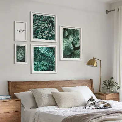Set de 5 cuadros decorativos para salón con diseño de plantas modernas de hojas verdes