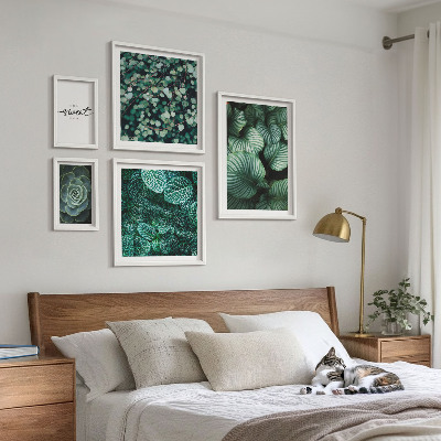 Set de 5 cuadros para salón Plantas modernas de hojas verdes