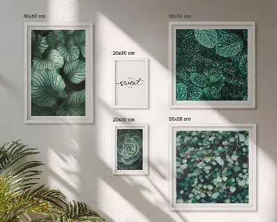 Set de 5 cuadros decorativos para salón con diseño de plantas modernas de hojas verdes