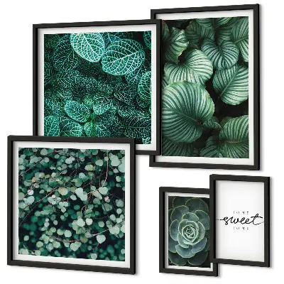 Set de 5 cuadros decorativos para salón con diseño de plantas modernas de hojas verdes