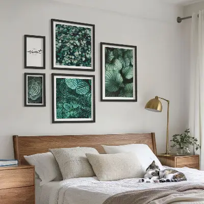 Set de 5 cuadros decorativos para salón con diseño de plantas modernas de hojas verdes