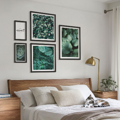 Set de 5 cuadros para salón Plantas modernas de hojas verdes
