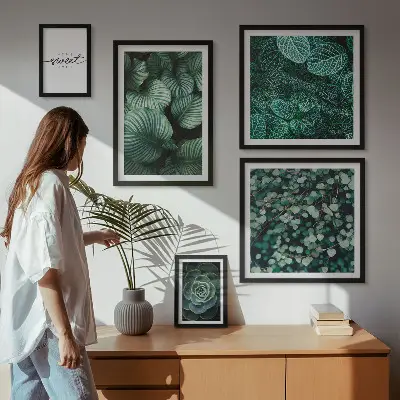 Set de 5 cuadros decorativos para salón con diseño de plantas modernas de hojas verdes