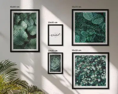 Set de 5 cuadros decorativos para salón con diseño de plantas modernas de hojas verdes
