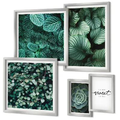 Set de 5 cuadros decorativos para salón con diseño de plantas modernas de hojas verdes