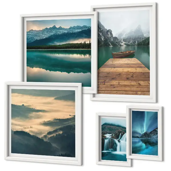 Conjunto de cuadros decorativos con paisajes de cascadas y montañas