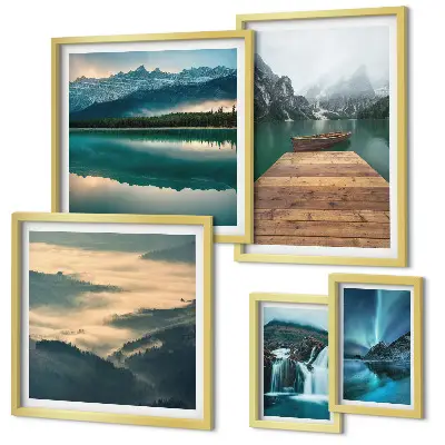 Conjunto de cuadros decorativos con paisajes de cascadas y montañas