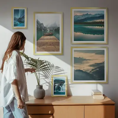 Conjunto de cuadros decorativos con paisajes de cascadas y montañas