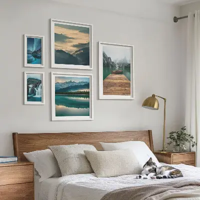 Conjunto de cuadros decorativos con paisajes de cascadas y montañas