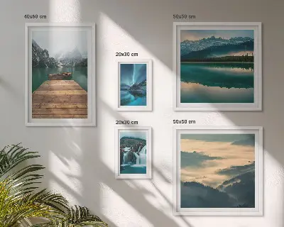 Conjunto de cuadros decorativos con paisajes de cascadas y montañas