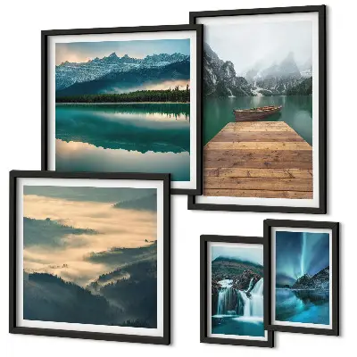 Conjunto de cuadros decorativos con paisajes de cascadas y montañas