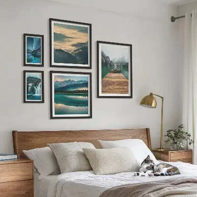 Conjunto de cuadros decorativos con paisajes de cascadas y montañas