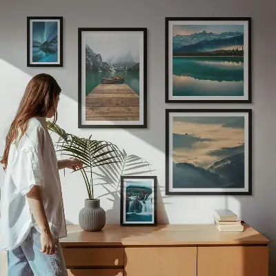 Conjunto de cuadros decorativos con paisajes de cascadas y montañas