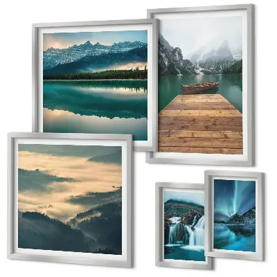 Conjunto de cuadros decorativos con paisajes de cascadas y montañas