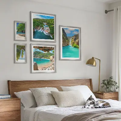 Set de 5 cuadros para salón de playas con cascadas tropicales