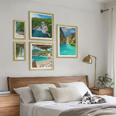 Set de 5 cuadros para salón de playas con cascadas tropicales