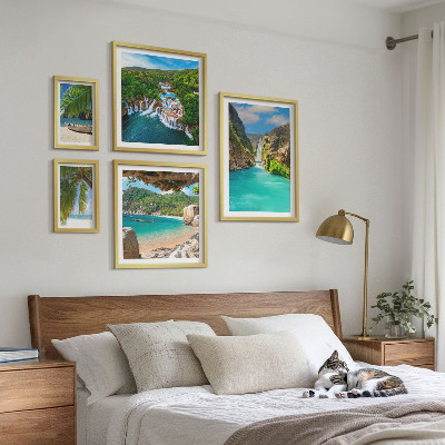 Set de 5 cuadros para salón playas con cascadas tropicales