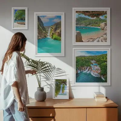 Set de 5 cuadros para salón de playas con cascadas tropicales