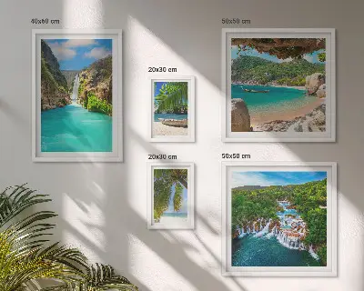 Set de 5 cuadros para salón de playas con cascadas tropicales