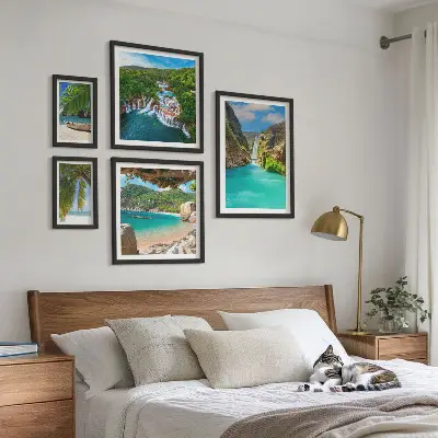 Set de 5 cuadros para salón de playas con cascadas tropicales