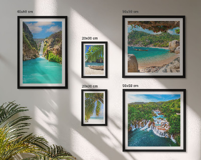 Set de 5 cuadros para salón playas con cascadas tropicales