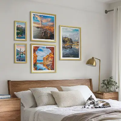 Set de 5 cuadros para salón con vistas naturales de montañas y agua