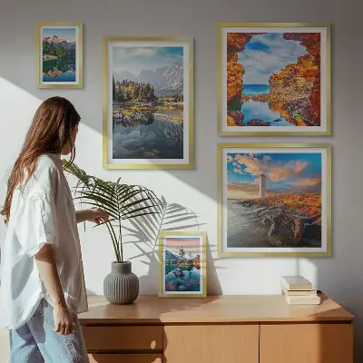 Set de 5 cuadros para salón con vistas naturales de montañas y agua