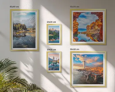 Set de 5 cuadros para salón con vistas naturales de montañas y agua