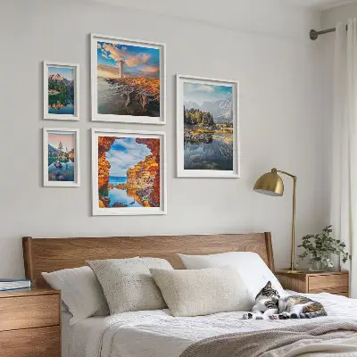 Set de 5 cuadros para salón con vistas naturales de montañas y agua