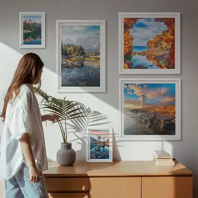 Set de 5 cuadros para salón con vistas naturales de montañas y agua
