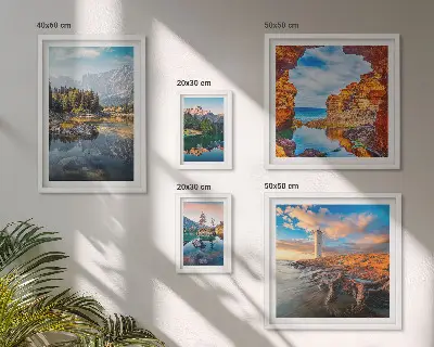 Set de 5 cuadros para salón con vistas naturales de montañas y agua