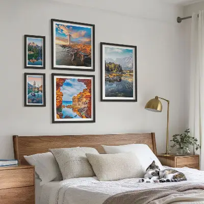 Set de 5 cuadros para salón con vistas naturales de montañas y agua