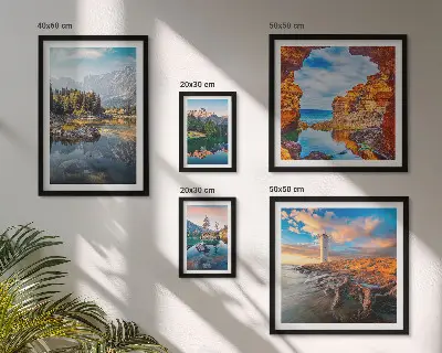 Set de 5 cuadros para salón con vistas naturales de montañas y agua