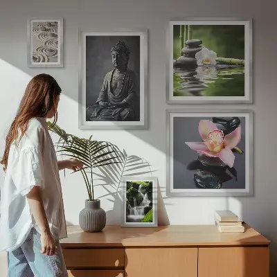 Set de 5 cuadros para salón con diseño de relajante atmósfera zen de la naturaleza