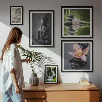 Set de 5 cuadros para salón con diseño de relajante atmósfera zen de la naturaleza