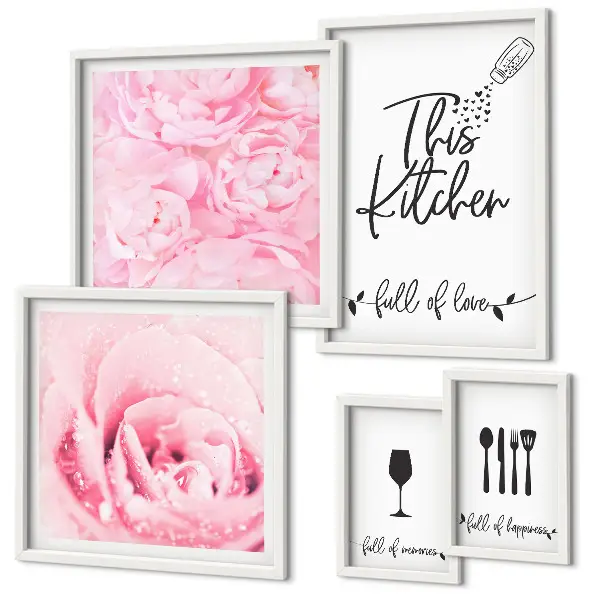 Conjunto de cuadros decorativos con motivos de rosas para la cocina