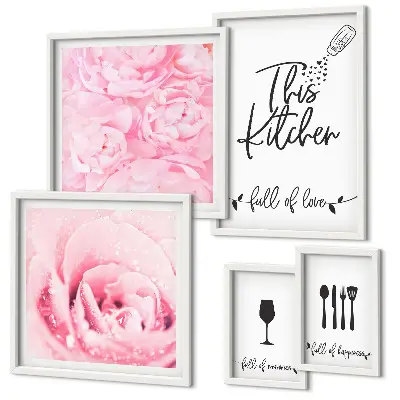 Conjunto de cuadros decorativos con motivos de rosas para la cocina