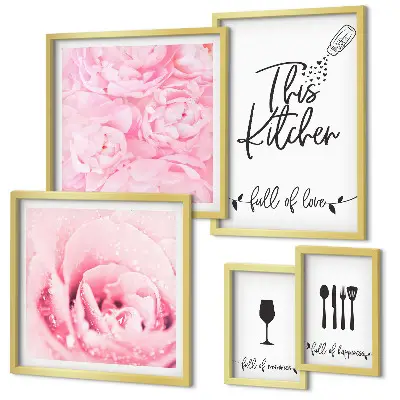 Conjunto de cuadros decorativos con motivos de rosas para la cocina