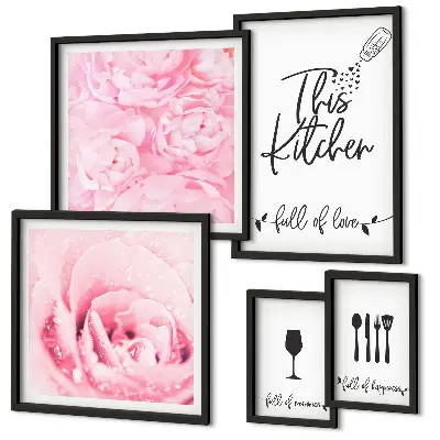 Conjunto de cuadros decorativos con motivos de rosas para la cocina