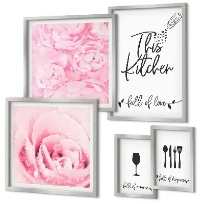 Conjunto de cuadros decorativos con motivos de rosas para la cocina