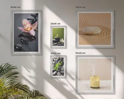 Set de 5 cuadros para salón con diseño de piedras zen y orquídeas para la relajación