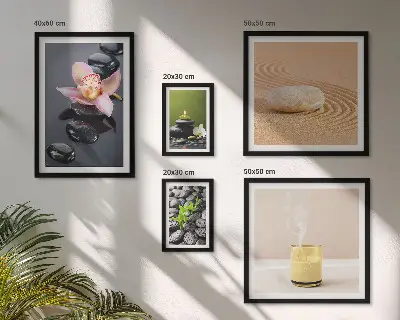 Set de 5 cuadros para salón con diseño de piedras zen y orquídeas para la relajación