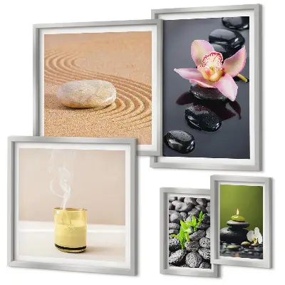 Set de 5 cuadros para salón con diseño de piedras zen y orquídeas para la relajación