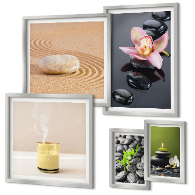 Set de 5 cuadros para salón Piedras zen para la relajación, orquídeas