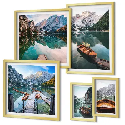 Pared galería de arte lagos tranquilos con barcos de madera