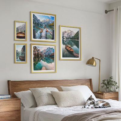Pared galería de arte Lagos tranquilos, barcos de madera