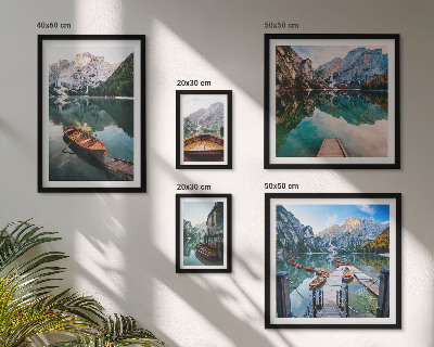 Pared galería de arte Lagos tranquilos, barcos de madera