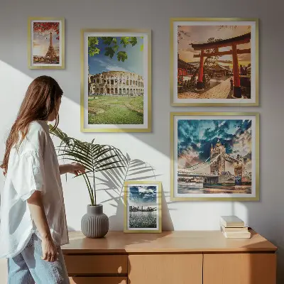 Conjunto de cuadros decorativos con iconos de la arquitectura mundial