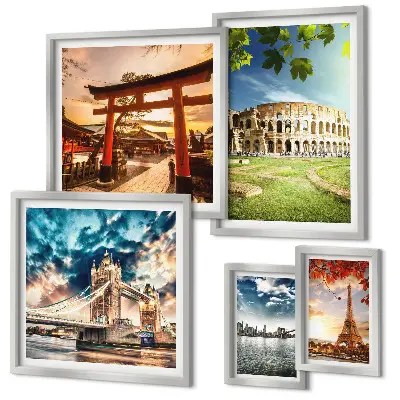 Conjunto de cuadros decorativos con iconos de la arquitectura mundial