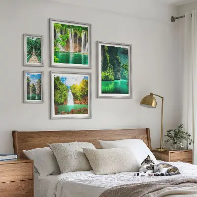 Set de 5 cuadros para salón con diseño de cascadas tropicales y naturaleza verde